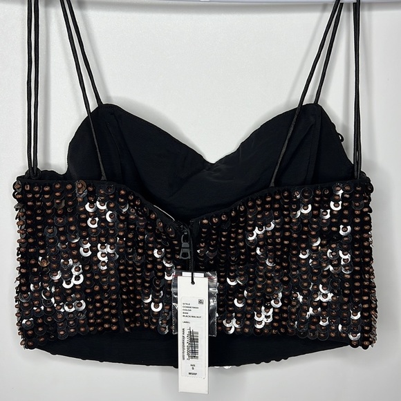 NWT Alice + Olivia Archer Black Beaded Sequin Crop Tank Top - Picture 11 of 11